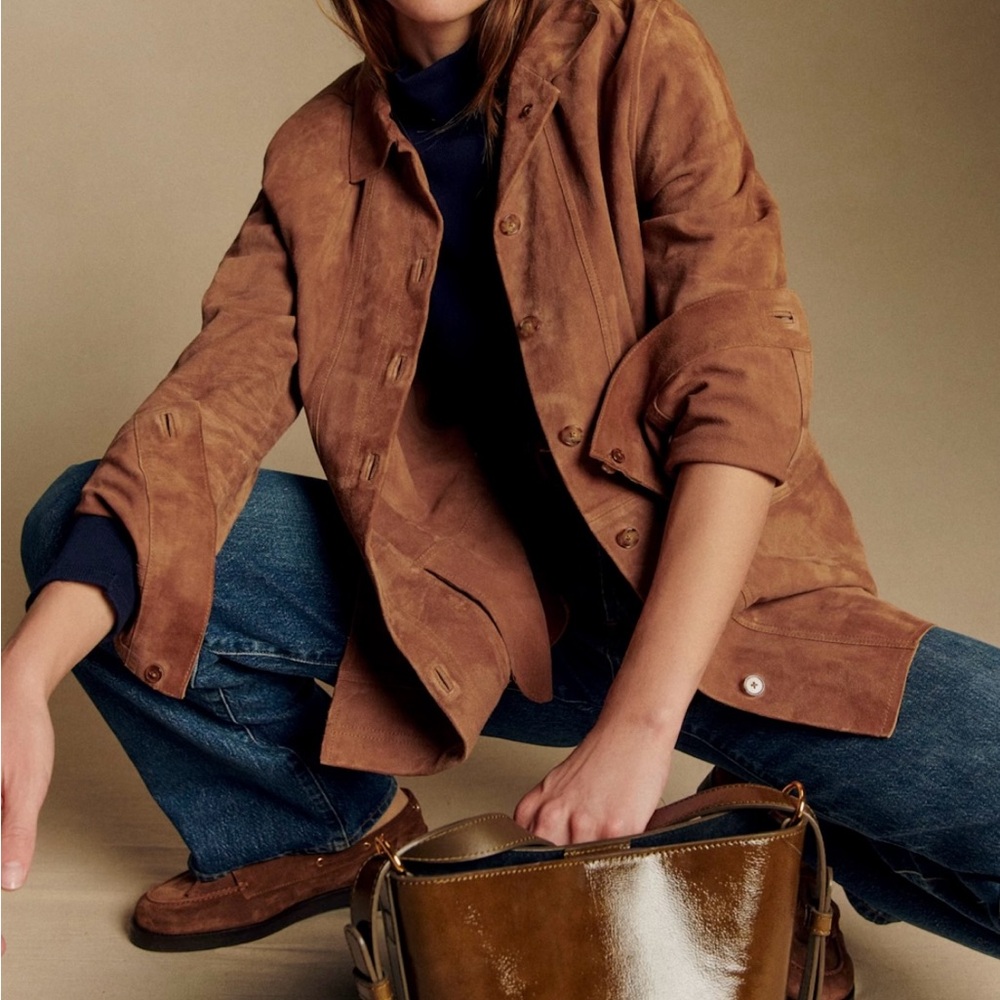 Sezane Brown Suede Utility Jacket